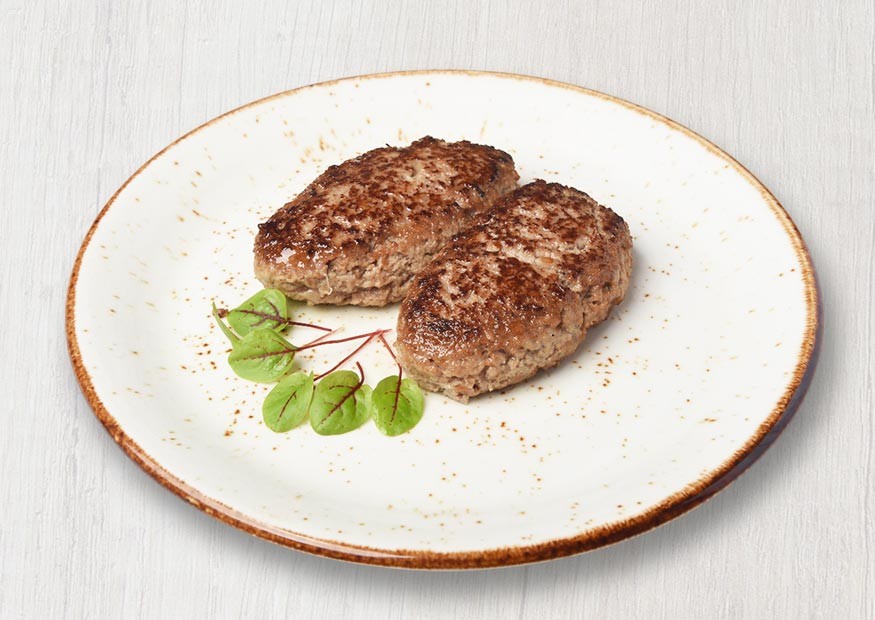 Home-made beef patties fried in crumbs