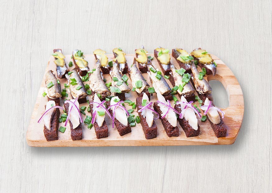 Assorted rye toasts - with sprat, sprats and herring